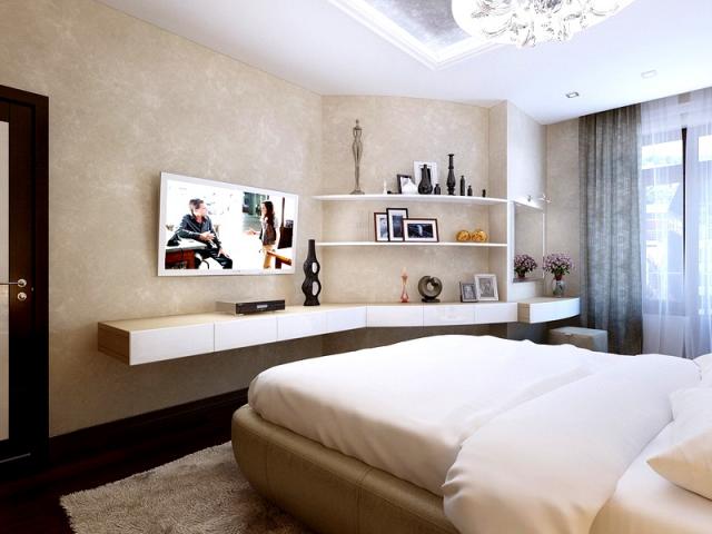 Дизайн спальни в современном стиле с полукруглой стеной и окном: фото