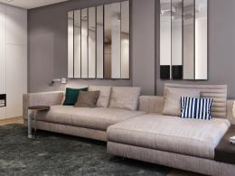Дизайн зоны отдыха с зеркалами на стене