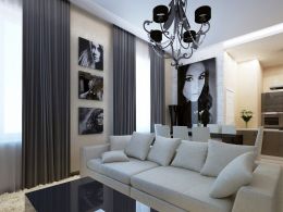 Дизайн небольшой гостиной с белым диваном