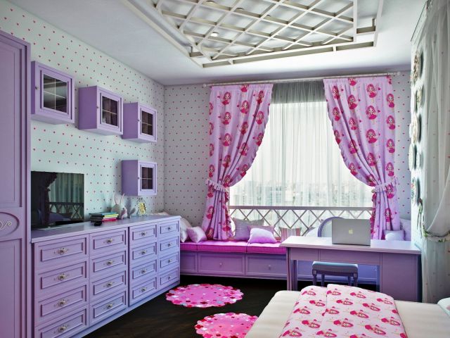 Розовая детская комната для девочки: фото