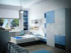 Бело-голубая детская с окном Бело-голубая детская комната в современном стиле с окном и римскими шторами.