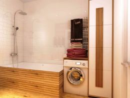 Интерьер небольшой ванной со стиральной машинкой