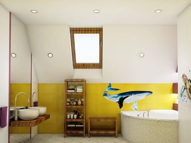 Ванная с бело-желтыми стенами: фото