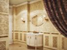 Зона умывания в элегантной классической ванной Комбинирование обоев на стене.