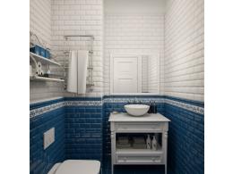 Бело-синий вариант оформления стен в туалете 3 кв. метра